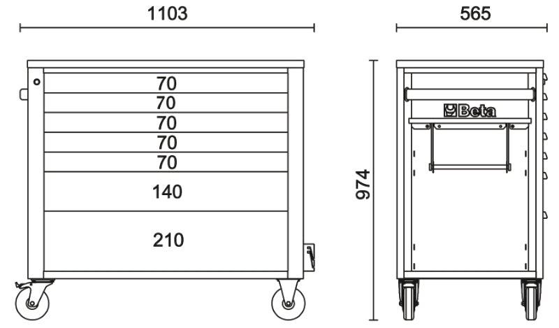 Mobile Roller Cab 7 Drawers Wood Worktop Anti-Tilt System Long Model 1100kg Capacity - Beta Tools RSC24AXLP/7-R - Image 6