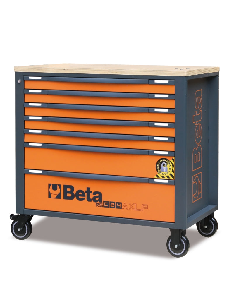 Mobile Roller Cab 7 Drawers Wood Worktop Anti-Tilt System Long Model 1100kg Capacity - Beta Tools RSC24AXLP/7-A - Image 1
