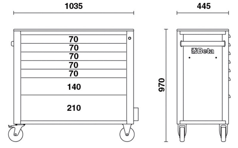 Mobile Roller Cab 7 Drawers Anti-Tilt System Long Model 1000kg Capacity - Beta Tools RSC24AXL/7-A - Image 7