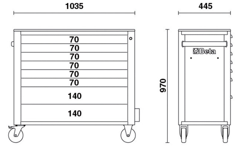 Mobile Roller Cab 8 Drawers Anti-Tilt System Long Model 1000kg Capacity - Beta Tools RSC24AXL/8-O - Image 7