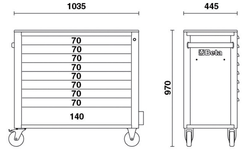 Mobile Roller Cab 9 Drawers Anti-Tilt System Long Model 1000kg Capacity - Beta Tools RSC24AXL/9-A - Image 7