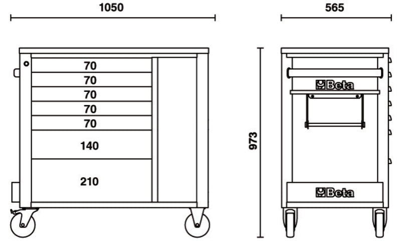 Mobile Roller Cab 7 Drawers Tool Cabinet 1100kg Capacity - Beta Tools RSC24L-CAB/O - Image 6