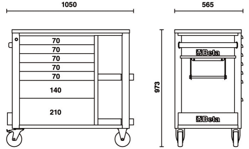 Mobile Roller Cab 7 Drawers Side Shelves 1100kg Capacity - Beta Tools RSC24L/7-O - Image 6