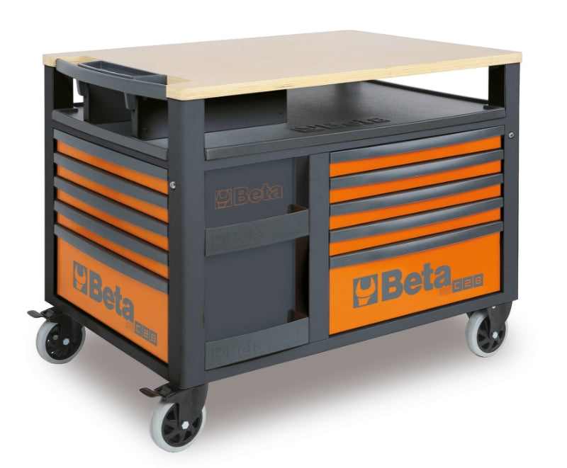 SuperTank Trolley with Wood Worktop, 10 Drawers, 588x367mm, 150mm Castors, 1200kg Load Capacity - Beta Tools RSC28-R - Image 1