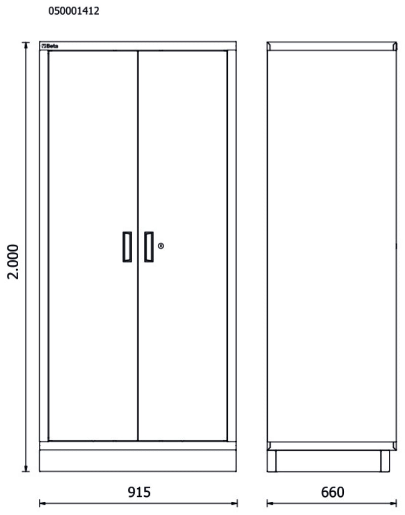 Sheet Metal Two-Door Tool Cabinet for RSC50, 910x615mm Interior, 4 Adjustable Shelves, Lock, Adjustable Feet - BetaRSC50 RSC50 A2 - Image 3