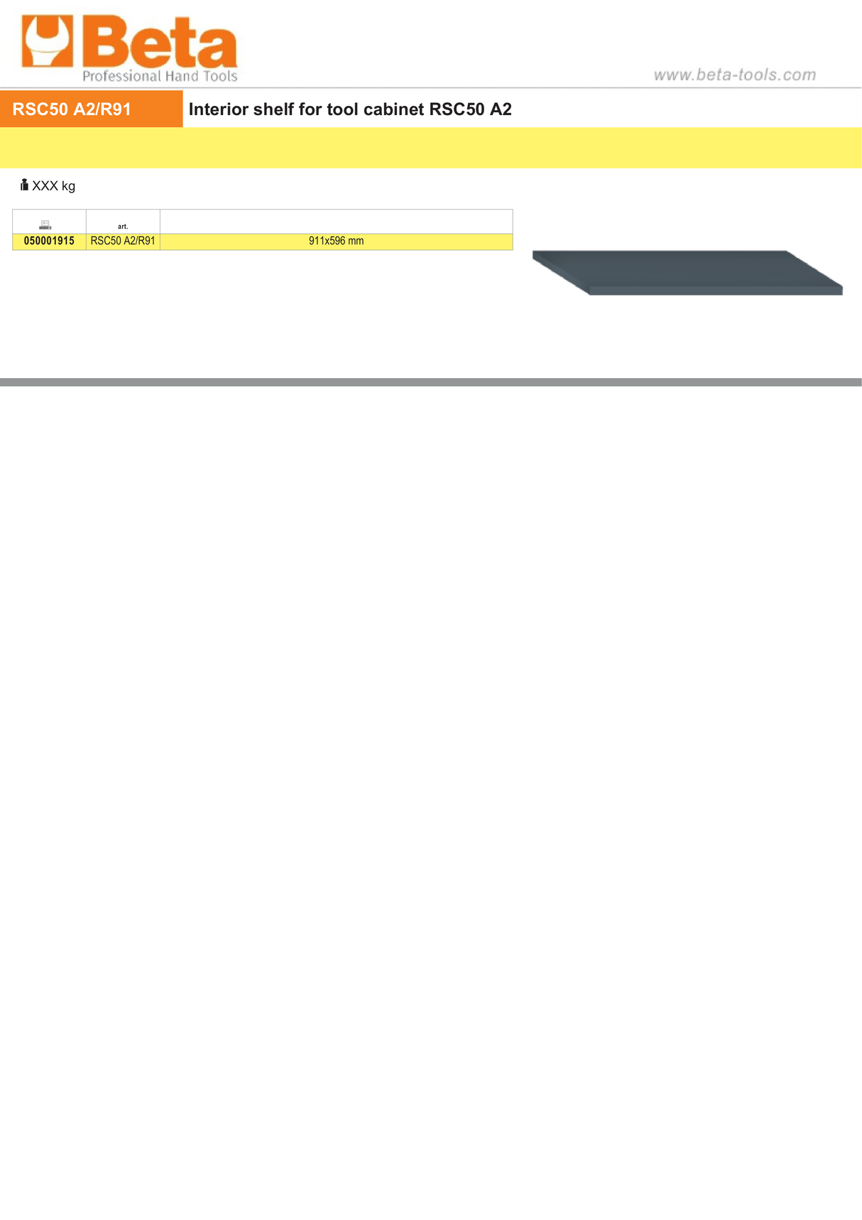 Interior Shelf for Tool Cabinet RSC50 A2, 911x596mm - BetaRSC50 RSC50 A2/R91 - Image 3