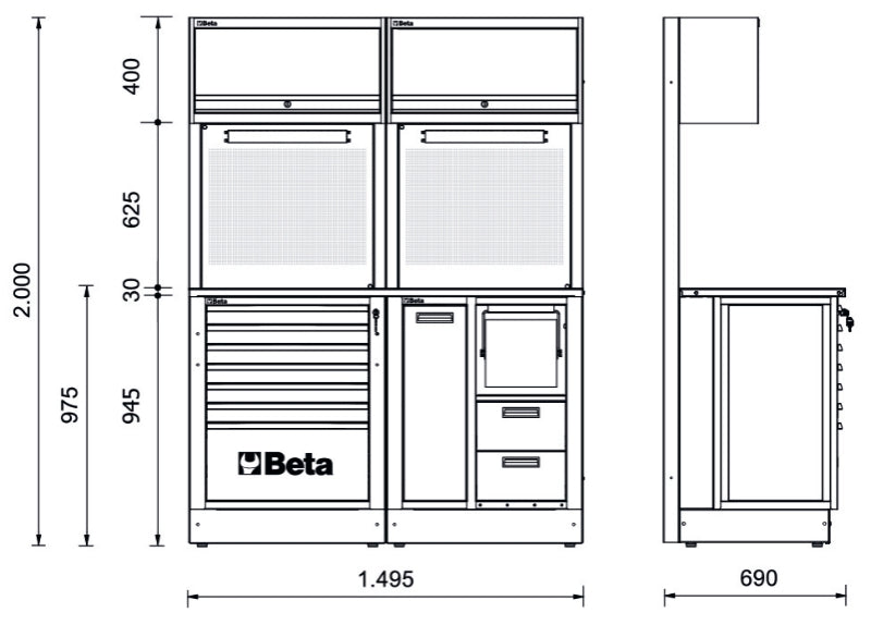 Workshop Equipment Combination RSC50 with Worktop, Drawers, and Tool Panels - BetaRSC50 RSC50 A - Image 2