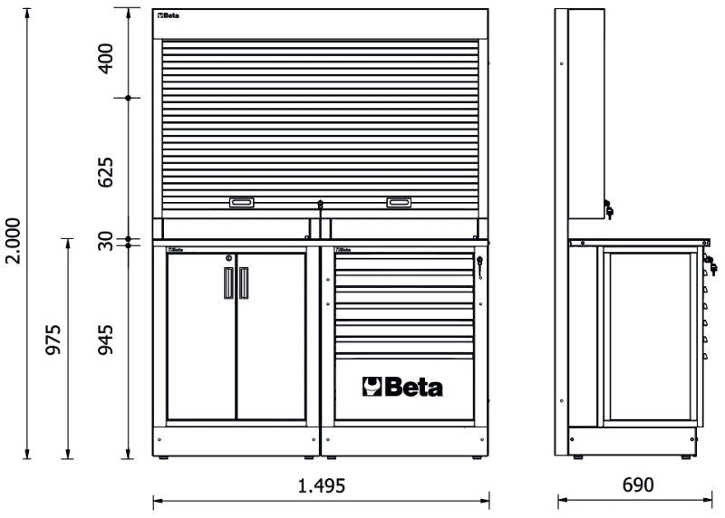 Workshop Equipment Combination RSC50 with Worktop, Two-Door Module, and Tool Wall System - BetaRSC50 RSC50 B - Image 2