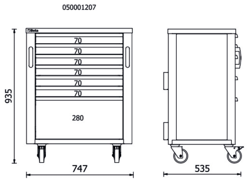 Mobile Roller Cabinet with 7 Drawers for RSC50, 588x367mm, Swivel Castors, Central Lock - BetaRSC50 RSC50 C7 - Image 2