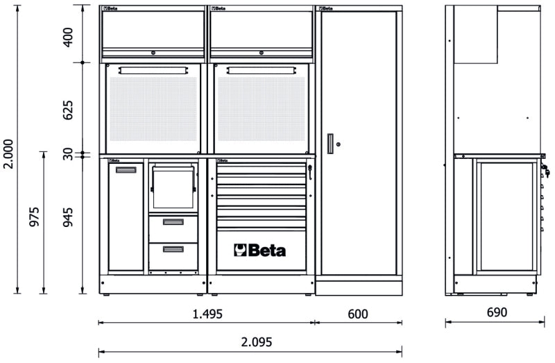 Workshop Equipment Combination RSC50 with Worktop, Drawers, Cabinets, and Tool Panels - BetaRSC50 RSC50 C - Image 2