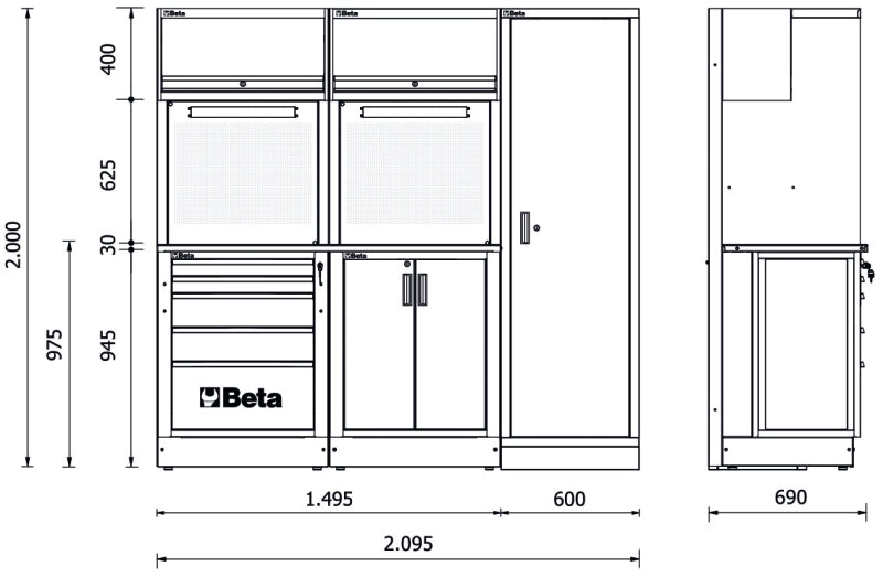 Workshop Equipment Combination RSC50 with Worktop, Drawers, Cabinets, and Tool Panels - BetaRSC50 RSC50 D - Image 2