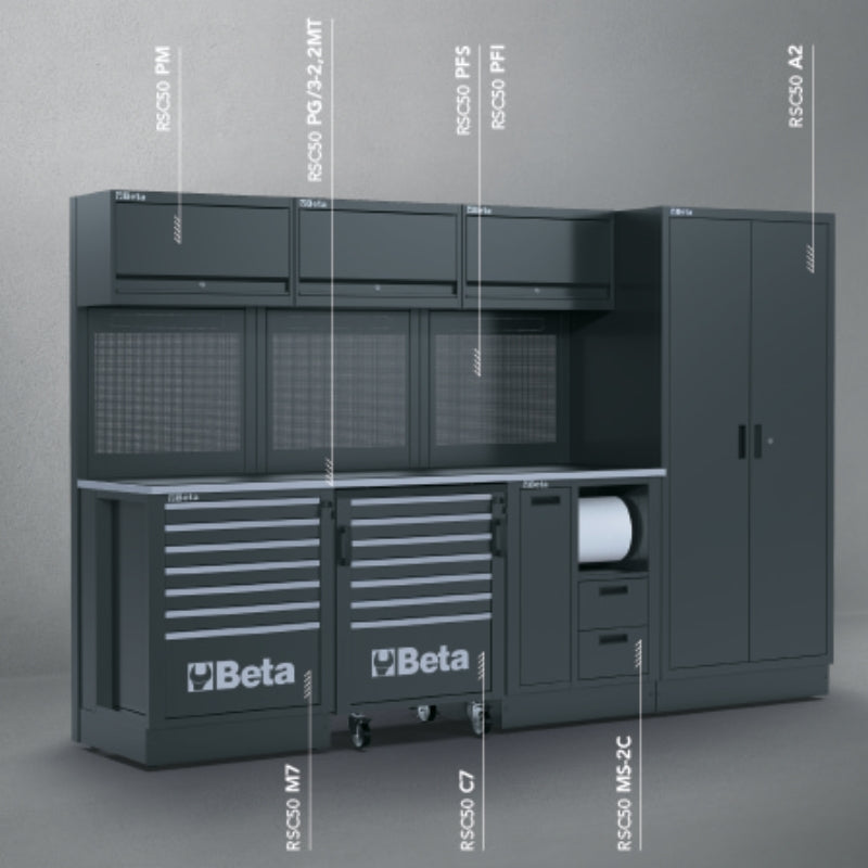 Workshop Equipment Combination RSC50 with 2.240mm Worktop, Drawers, Roller Cab, and Tool Panels - BetaRSC50 RSC50 F - Image 2