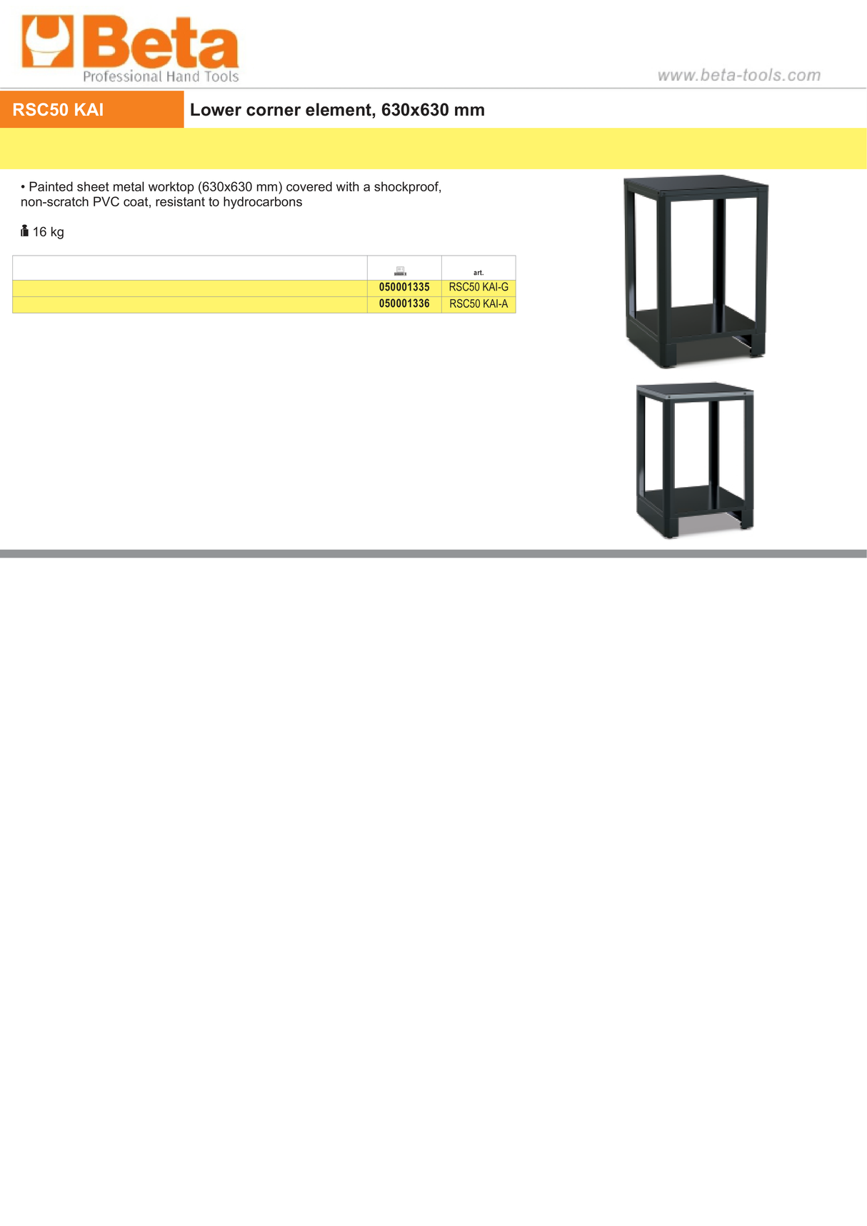 Lower Corner Element, 630x630mm Worktop, Shockproof PVC Coat - BetaRSC50 RSC50 KAI-G - Image 4