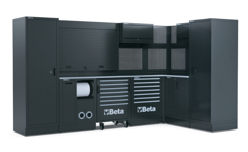 Workshop Equipment Combination RSC50 with 2.240mm and 750mm Worktops, Drawers, Roller Cab, Corner Unit, and Tool Panels - BetaRSC50 RSC50 L - Image 1