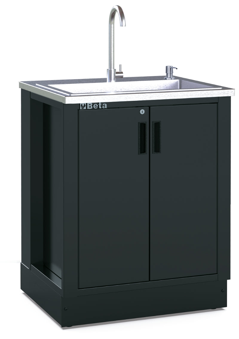 Fixed Module with Built-in Sink for RSC50, Stainless Steel Basin, Includes Mixer Tap, Drain Unit, Soap Dispenser, Two-Door Module with Lock, 615x435x575mm, Adjustable Feet - BetaRSC50 RSC50 ML - Image 1