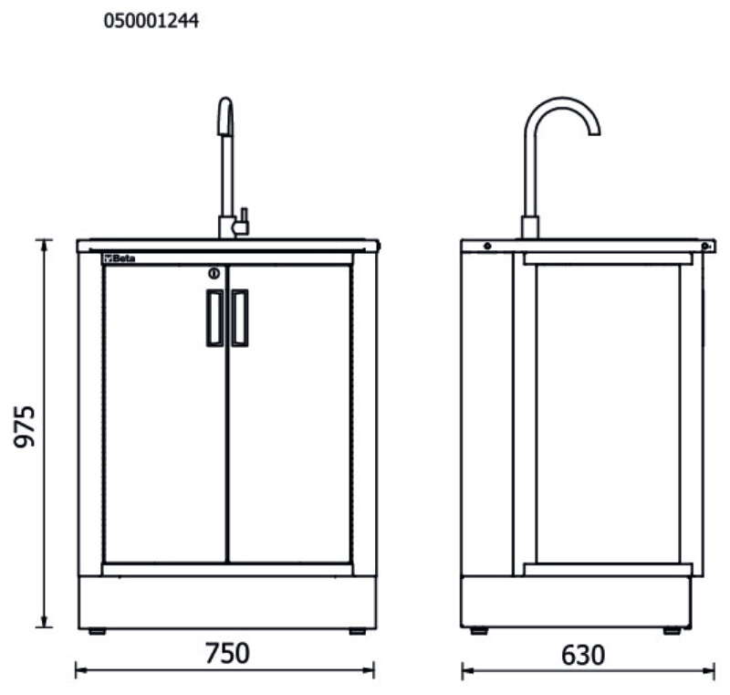 Fixed Module with Built-in Sink for RSC50, Stainless Steel Basin, Includes Mixer Tap, Drain Unit, Soap Dispenser, Two-Door Module with Lock, 615x435x575mm, Adjustable Feet - BetaRSC50 RSC50 ML - Image 2