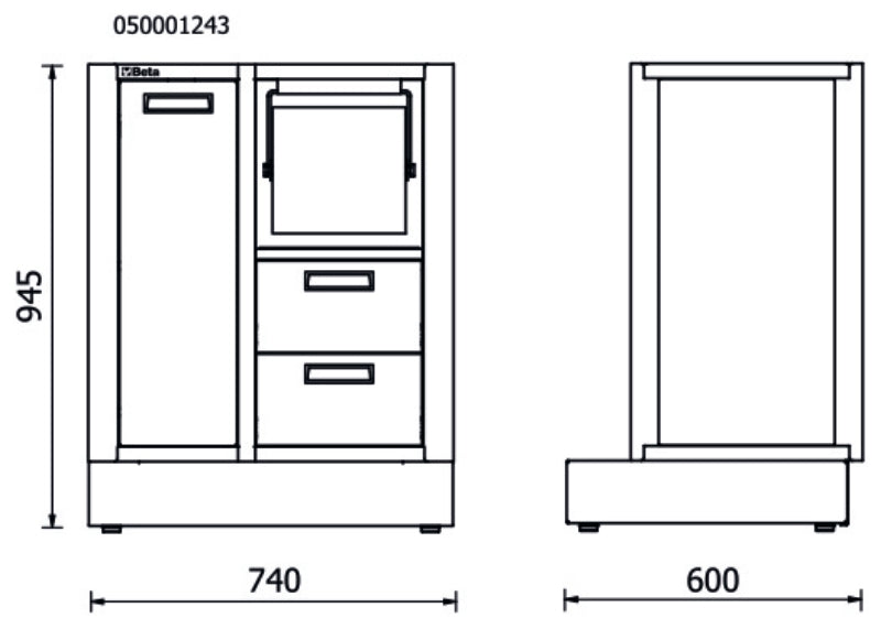 Fixed Service Module for RSC50 with Waste Bin, Paper Roll Compartment, 2 Drawers 310x370mm, Adjustable Feet - BetaRSC50 RSC50 MS-2C - Image 4