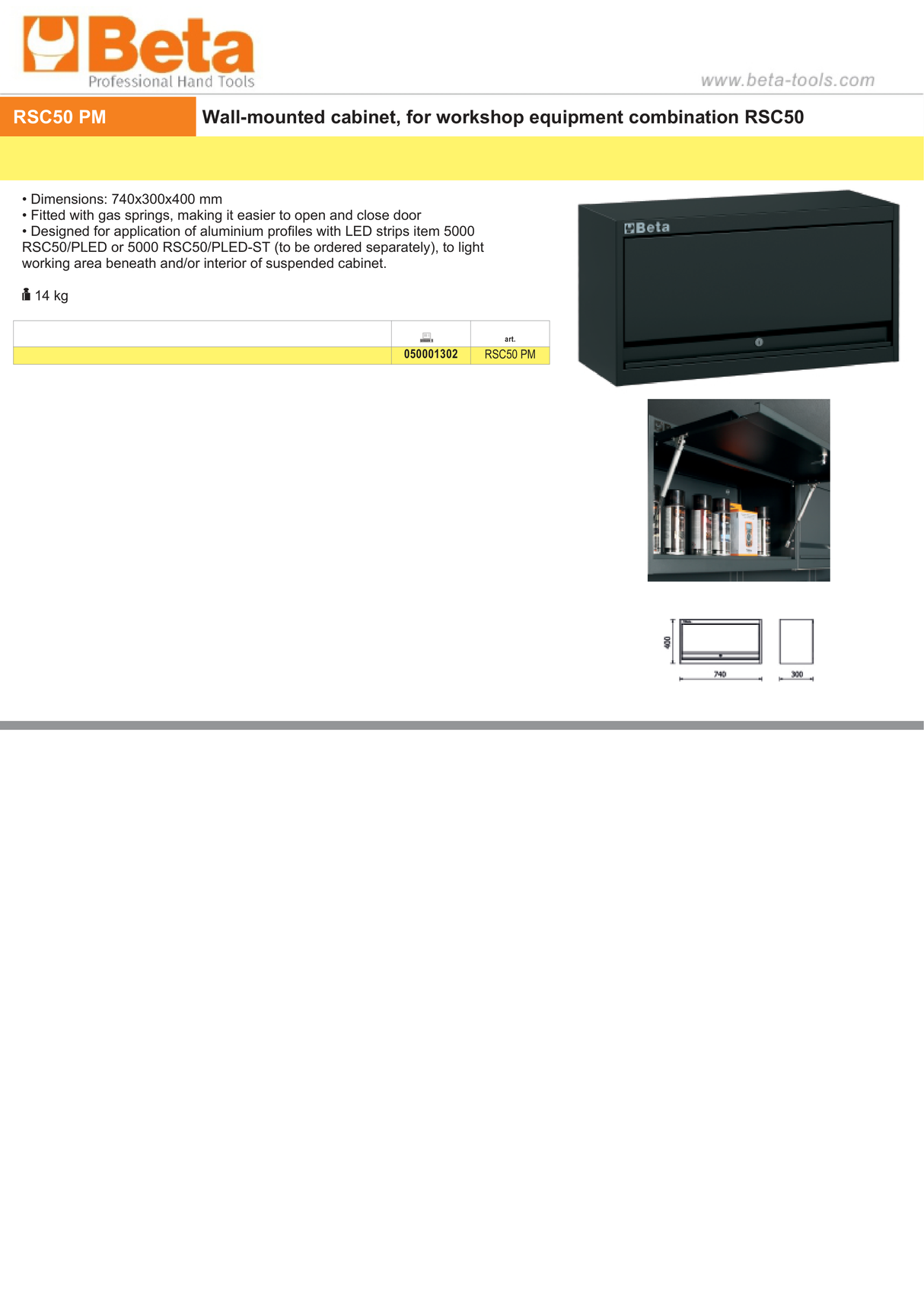 Wall-Mounted Cabinet for RSC50, 740x300x400mm, Gas Springs for Easy Door Operation, Compatible with LED Strip Profiles - BetaRSC50 RSC50 PM - Image 4