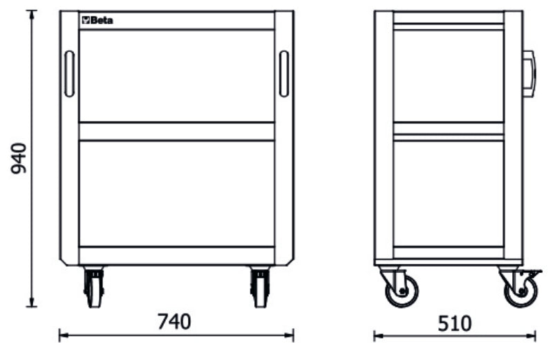 3-Tier Tool Trolley for RSC50, Four Swivel Castors 100mm, Two with Brakes, 200kg Load Capacity - BetaRSC50 RSC50 T3 - Image 2