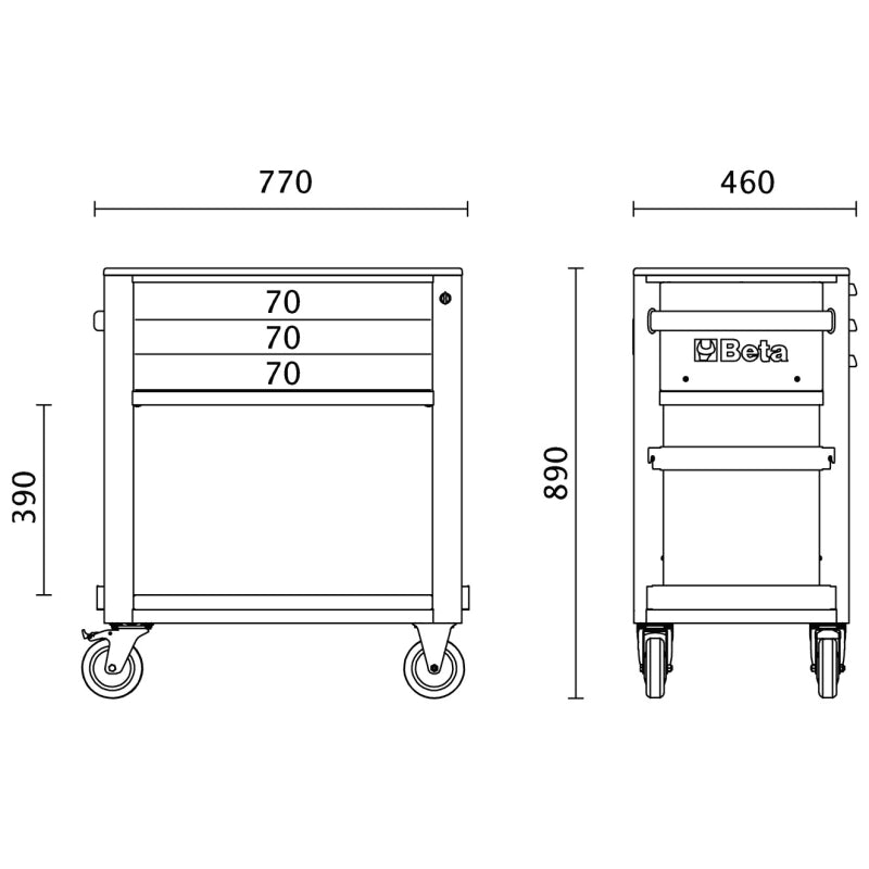 Service Tool Trolley with 3 Drawers, ABS Worktop, 4 Castors 125mm, 400kg Load Capacity - Beta Tools RSC51-A - Image 5