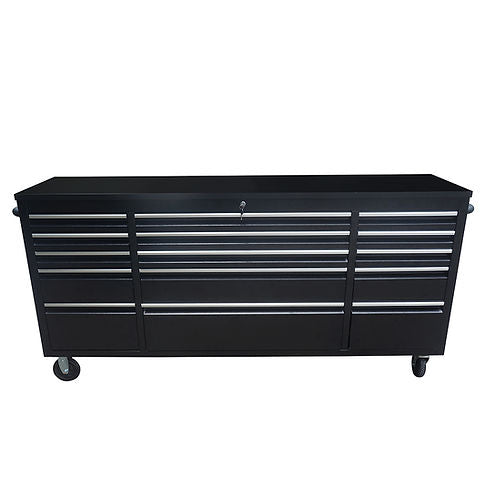 72" Black Powder-Coated Steel 15-Drawer Tool Chest