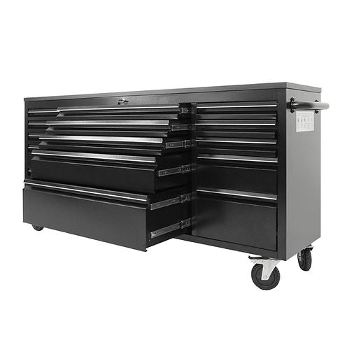 72" Black Powder-Coated Steel 15-Drawer Tool Chest