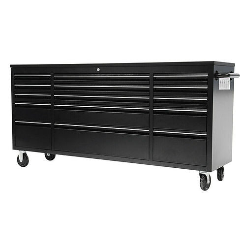 72" Black Powder-Coated Steel 15-Drawer Tool Chest