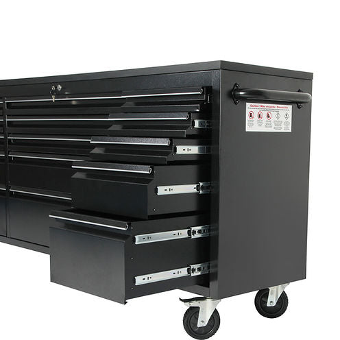 72" Black Powder-Coated Steel 15-Drawer Tool Chest