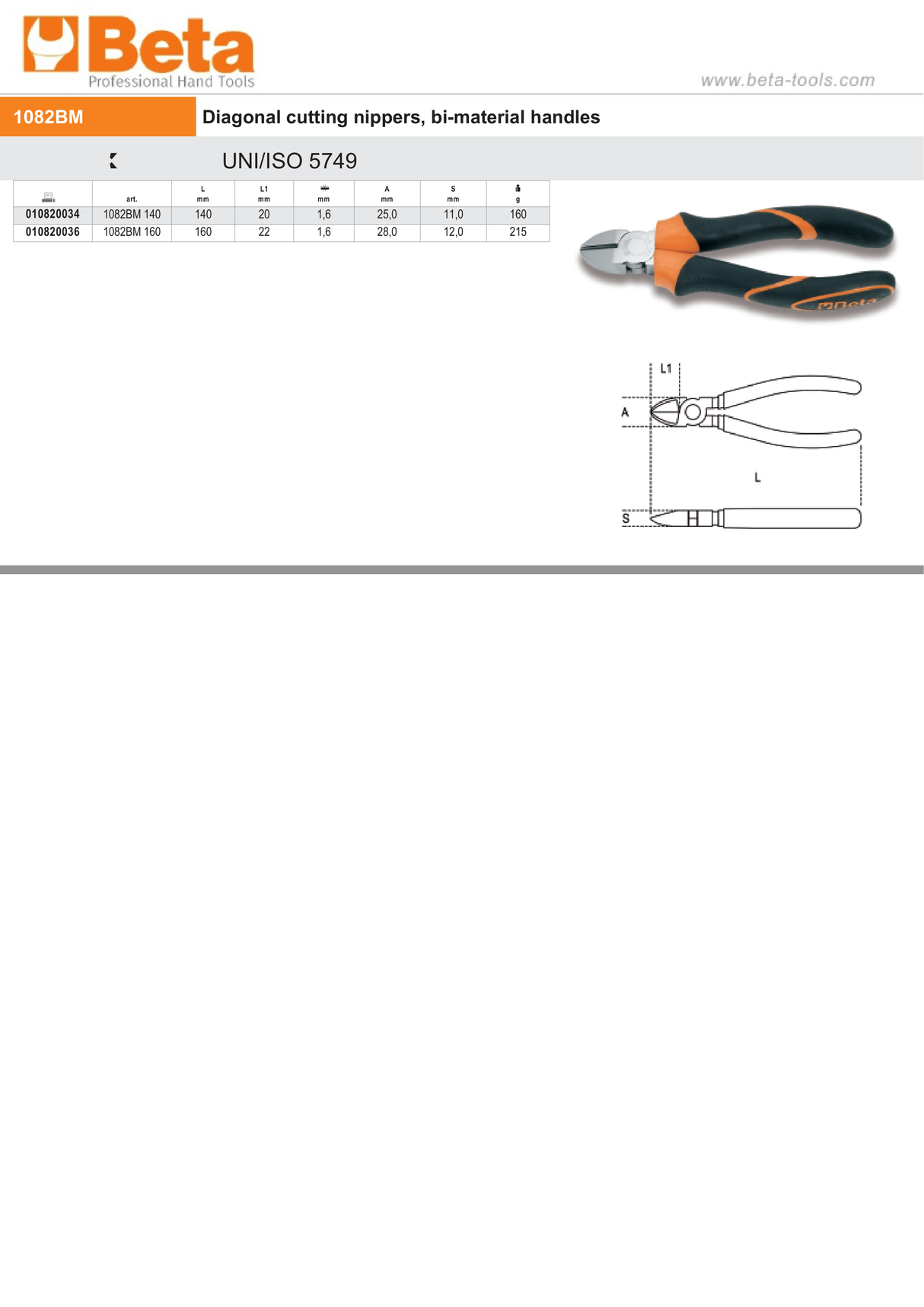 Diagonal Cutting Nippers Bi-Material Handles 160mm - Beta Tools 1082BM 160 - Image 3