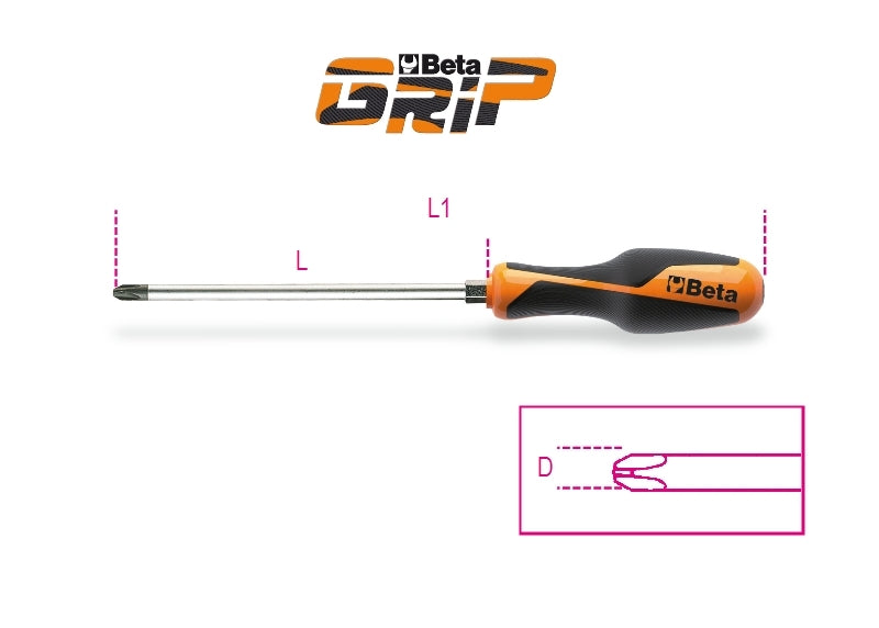 Screwdriver for Cross Head Phillips Screws with Hexagon Bolsters PH3 8mm 175mm Length - BetaGRIP 1262E 8X175 - Image 3