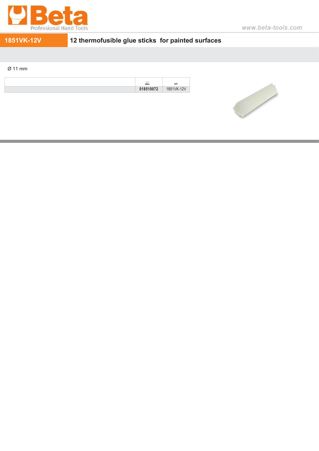 12 Thermofusible Glue Sticks for Painted Surfaces - Beta Tools 1851VK-12V - Image 2