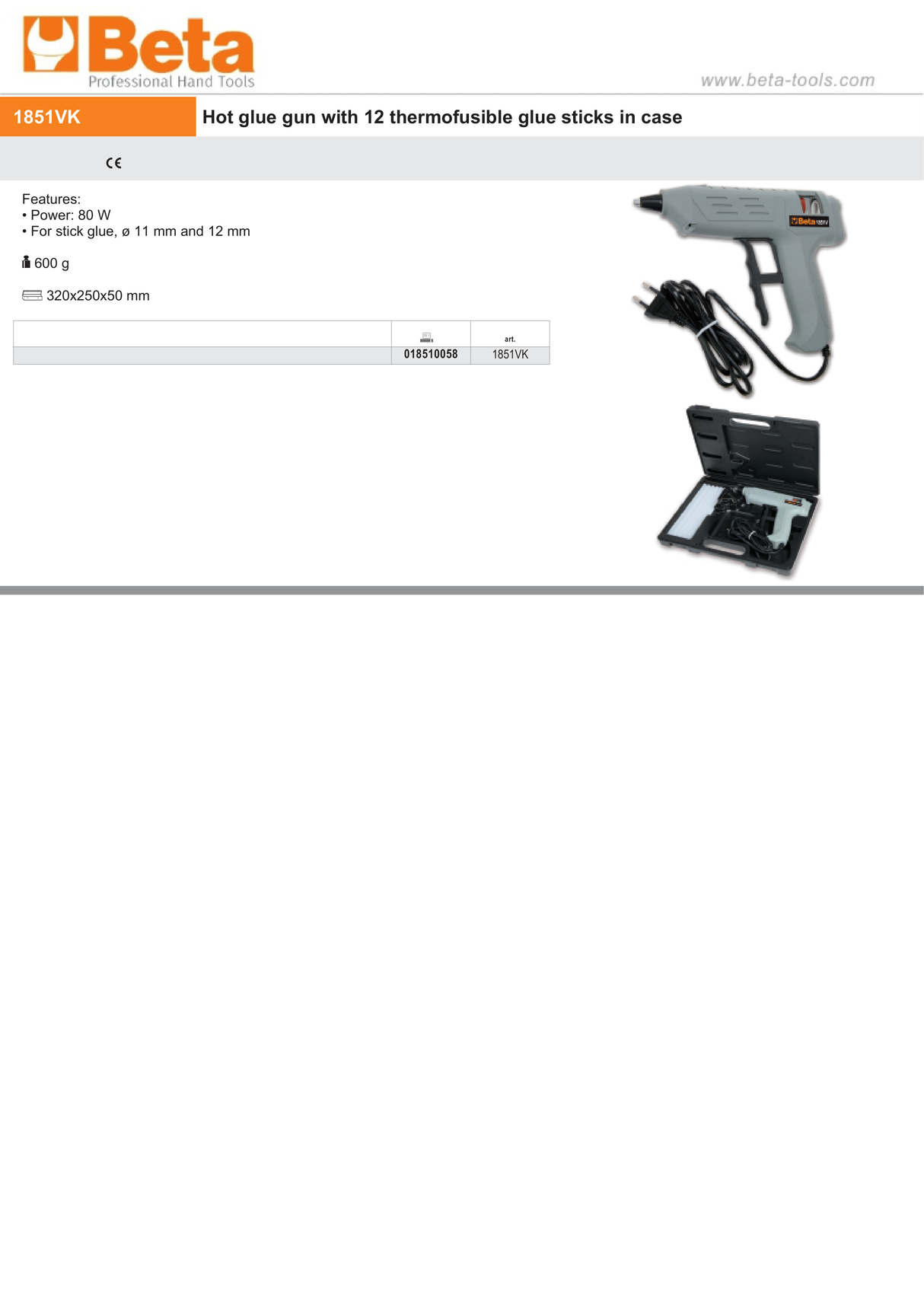 Hot Glue Gun with 12 Thermofusible Glue Sticks 11mm - 12mm - Beta Tools 1851VK - Image 3