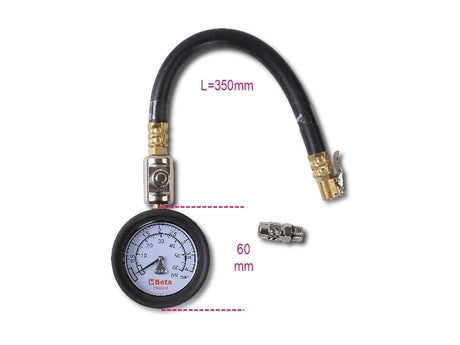 Tyre Pressure Tester 0-4 Bars with Shockproof Rubber Gauge and 290mm Hose - Beta Tools 1949M - Image 2