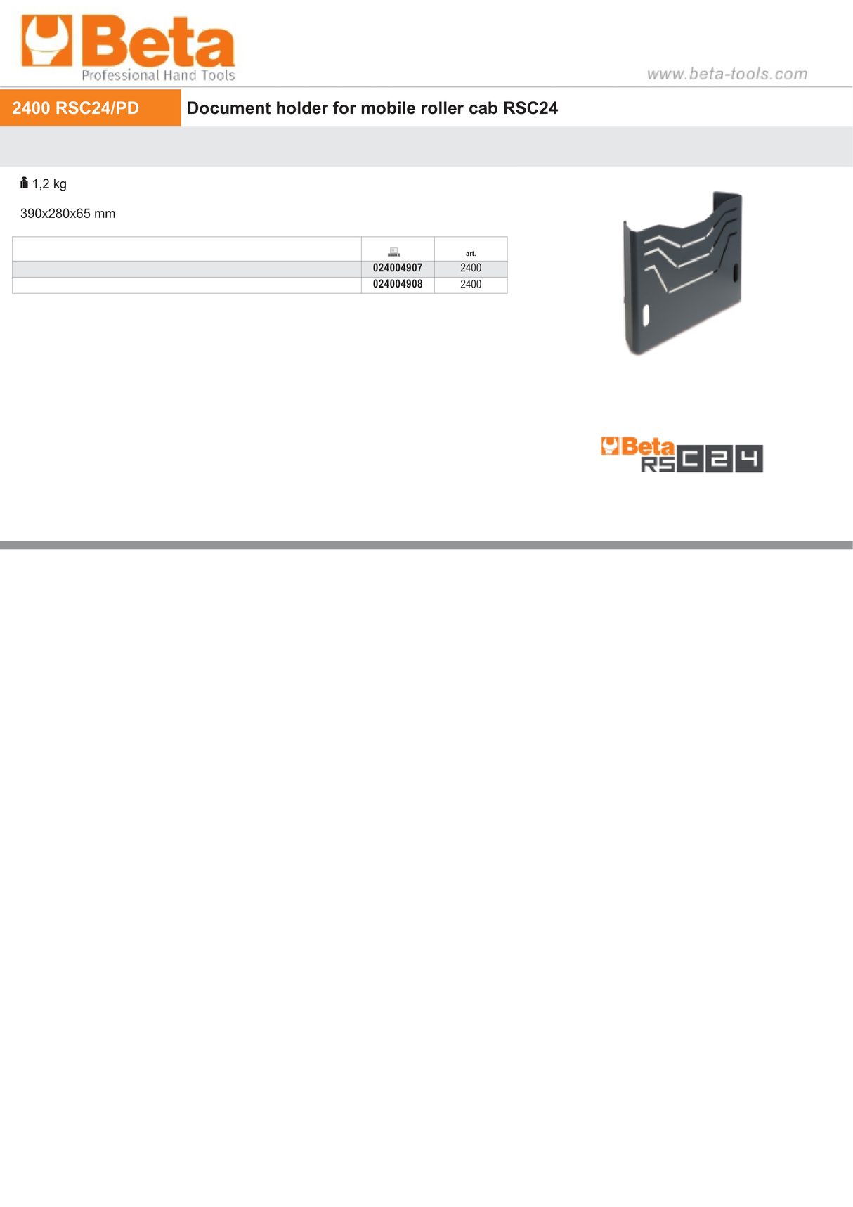 Document Holder for Mobile Roller Cab RSC24 - Beta Tools 2400 RSC24/PD-A - Image 3