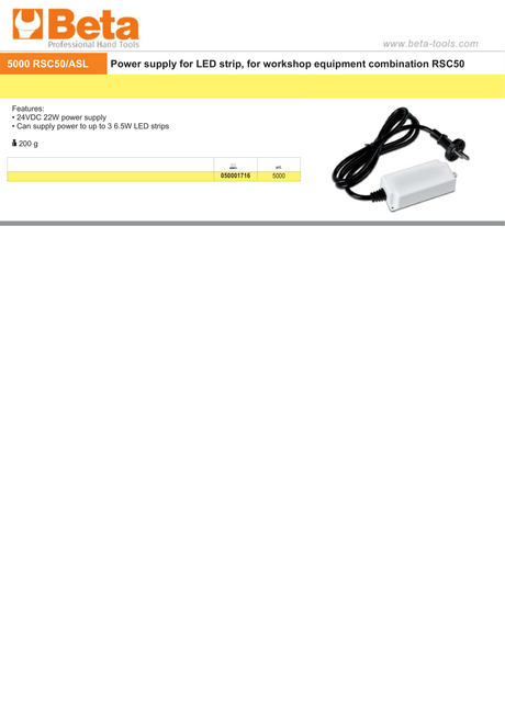 Power Supply for LED Strip RSC50, 24VDC 22W, Supports Up to 3 LED Strips - BetaRSC50 5000 RSC50/ASL - Image 2
