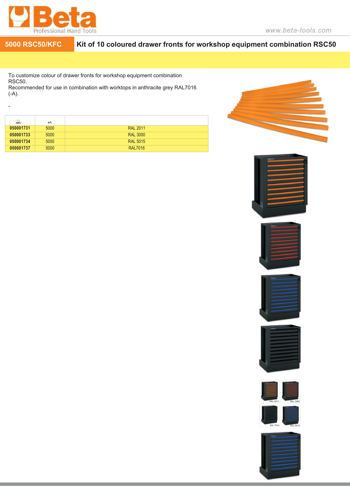 Kit of 10 Colored Drawer Fronts for RSC50, Customizable for Anthracite Grey Worktops - BetaRSC50 5000 RSC50/KFC7016 - Image 7