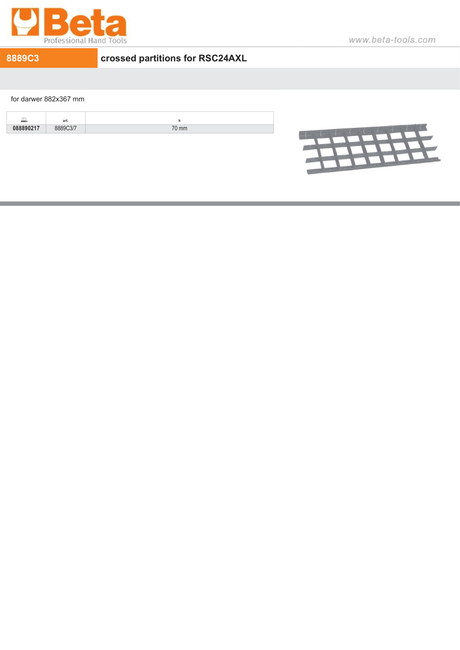 Crossed Partitions for RSC24AXL Drawer 882x367mm 70mm Height - Beta Tools 8889C3/7 - Image 2