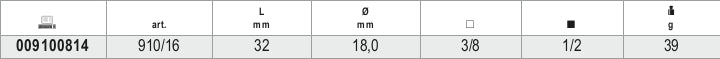 Adaptor 3/8" Female to 1/2" Male Drive 32mm - Beta Tools 910/16 - Image 3
