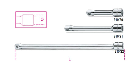 3/8" Drive Extension Bar 250mm - Beta Tools 910/22 - Image 1
