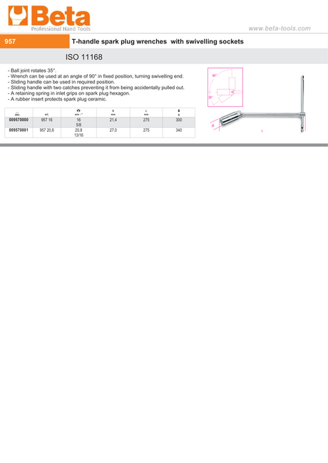 T-Handle Spark Plug Wrench with Swivelling Socket 20.8mm - Beta Tools 957 20,8 - Image 2