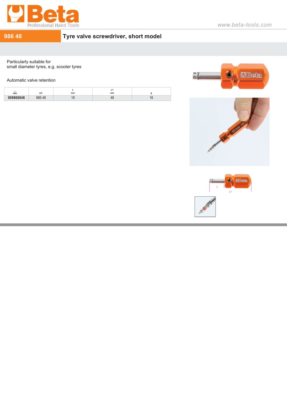 Tyre Valve Screwdriver Short Model 18mm - Beta Tools 986 48 - Image 5