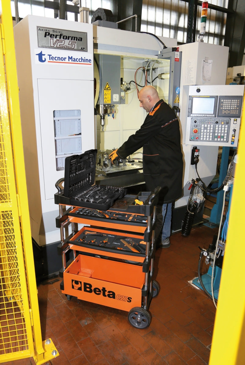 Folding Tool Trolley for Outdoor Jobs, 2 Drawers, 990x390x700mm, Centralized Lock, 160mm Fixed Castors - Beta Tools C27S-G - Image 8
