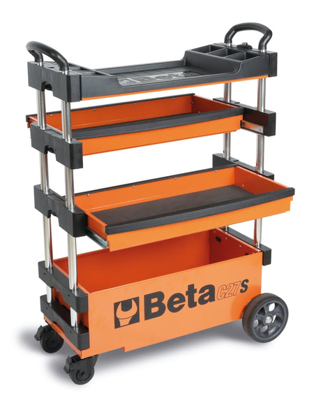 Folding Tool Trolley for Outdoor Jobs, 2 Drawers, 990x390x700mm, Centralized Lock, 160mm Fixed Castors - Beta Tools C27S-R - Image 1