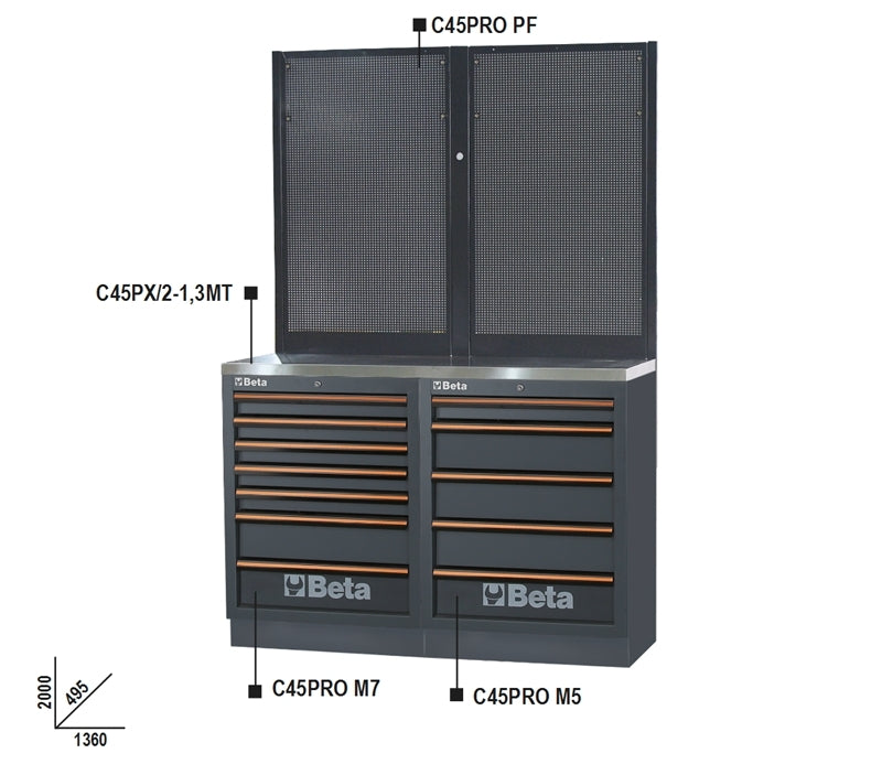 Workbenches with Stainless Steel Worktop, Drawers, and Tool Panels - BetaC45PRO C45PRO BPX-1,3 - Image 5