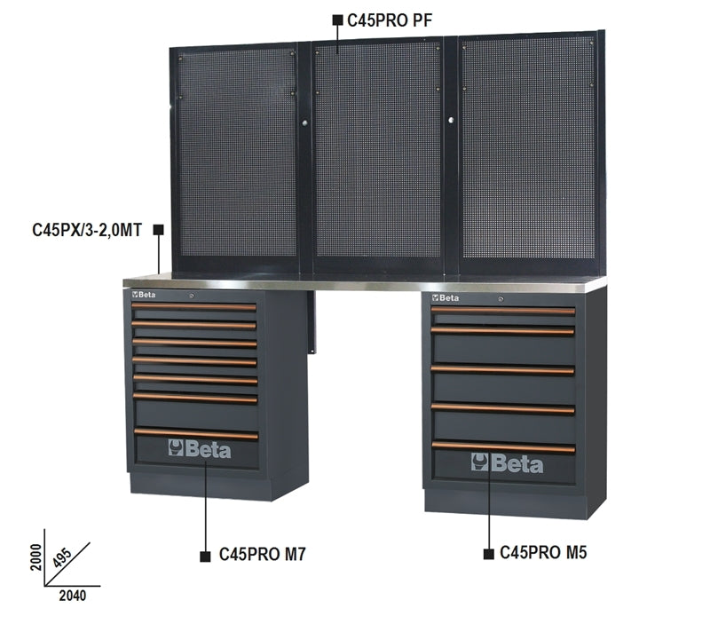 Workbenches with Stainless Steel Worktop, Drawers, and Tool Panels - BetaC45PRO C45PRO BPX-2,0 - Image 5