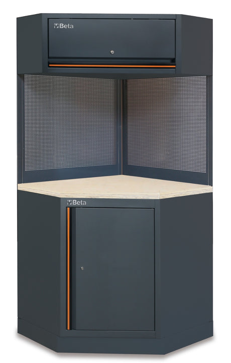 Self-Supporting Corner Unit with Locking Cabinet, Tool Panels, and Wood Worktop for Workshop - BetaC45PRO C45PRO CORNER/W - Image 1