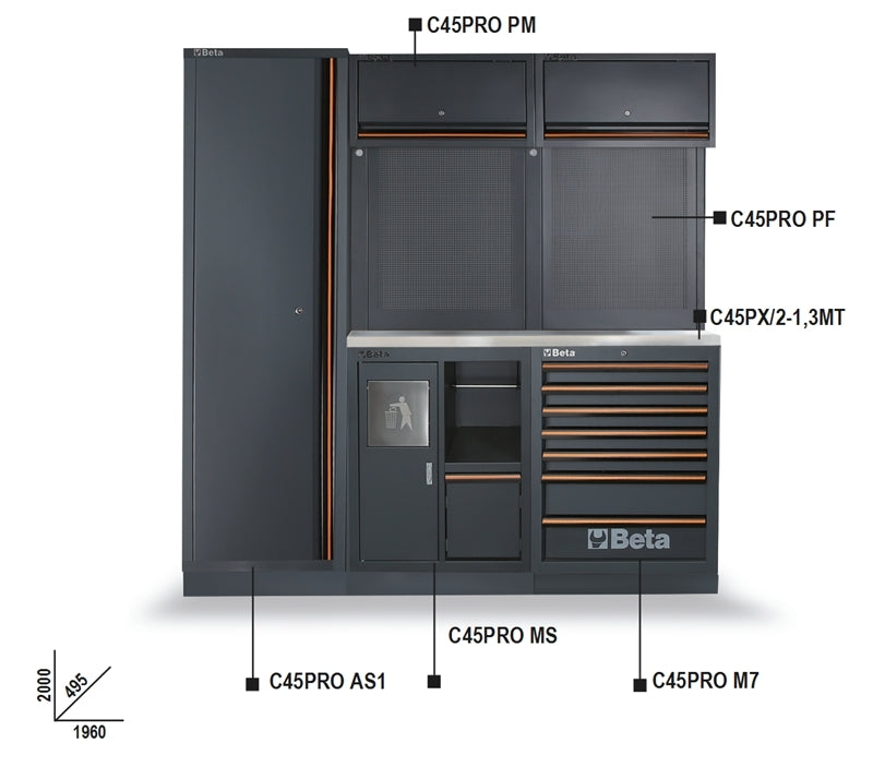 Workshop Equipment Combination with Stainless Steel Worktop, Drawers, Tool Panels, and Cabinets - BetaC45PRO C45PRO CX - Image 5
