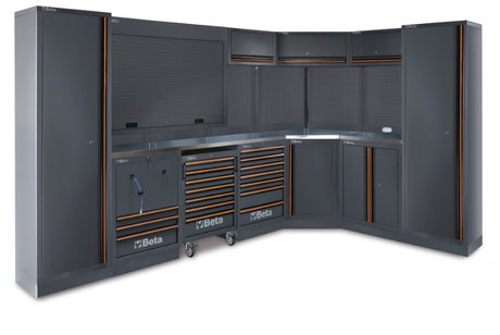 Workshop Equipment Combination with Stainless Steel Worktops, Drawers, Tool Panels, and Cabinets - BetaC45PRO C45PRO GX - Image 1