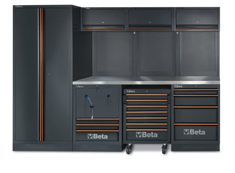 Workshop Equipment Combination with Stainless Steel Worktop, Drawers, Tool Panels, and Cabinets - BetaC45PRO C45PRO HX - Image 1
