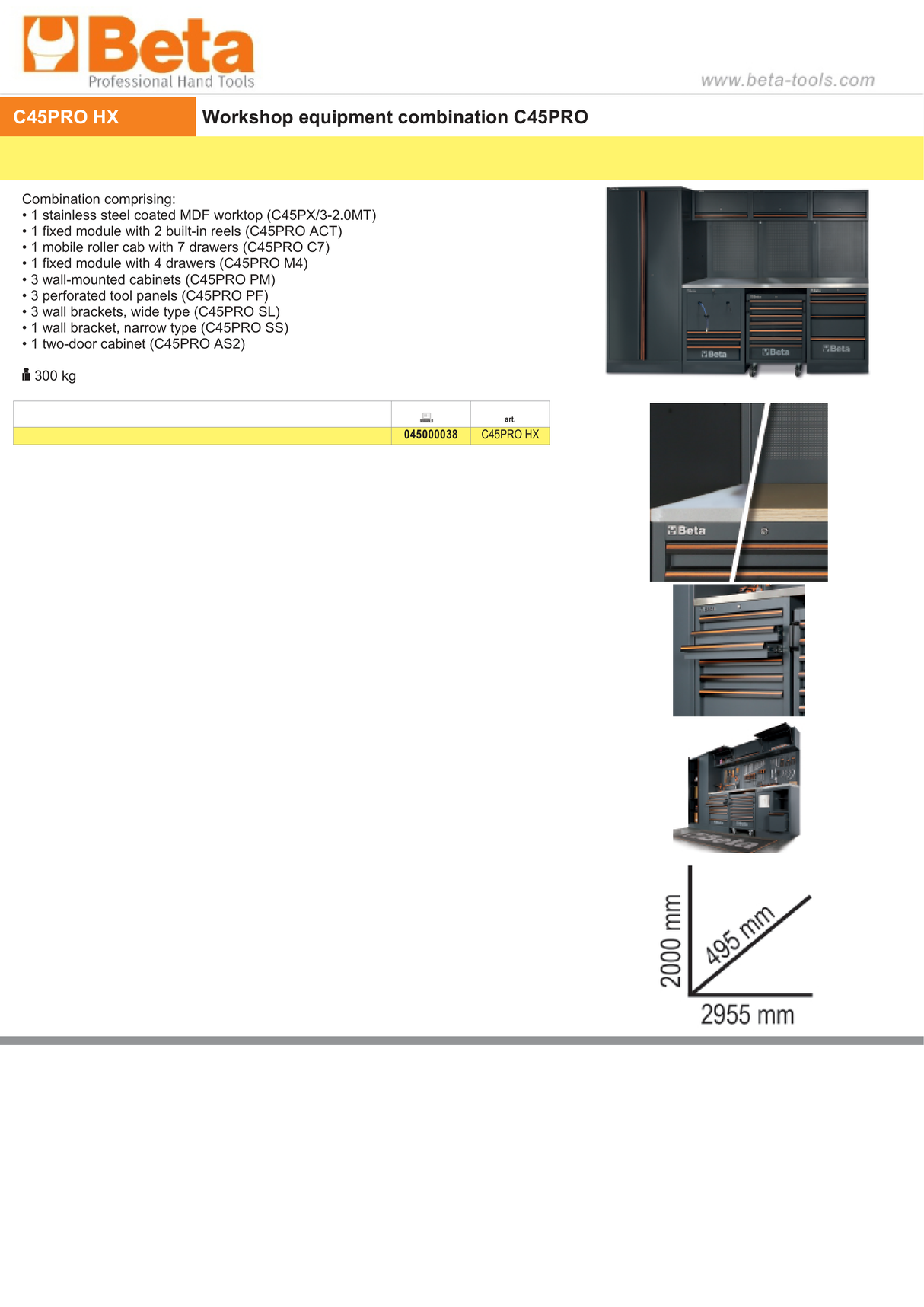 Workshop Equipment Combination with Stainless Steel Worktop, Drawers, Tool Panels, and Cabinets - BetaC45PRO C45PRO HX - Image 6